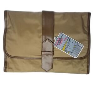 1970s Brown Travel Bag Water Resistant Plastic Maxi Clutch Folio Toiletry Bag